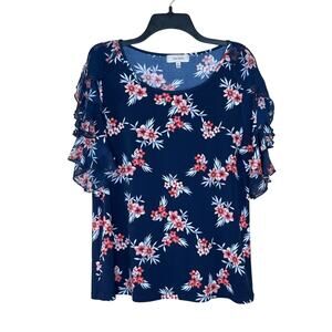 Diana Belle Floral Open Sleeve Blouse Top Women’s XL Polyester Spandex Stretch